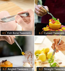 6pcs Stainless Steel Kitchen Tweezers Set Professional Cooking Tools – NEW