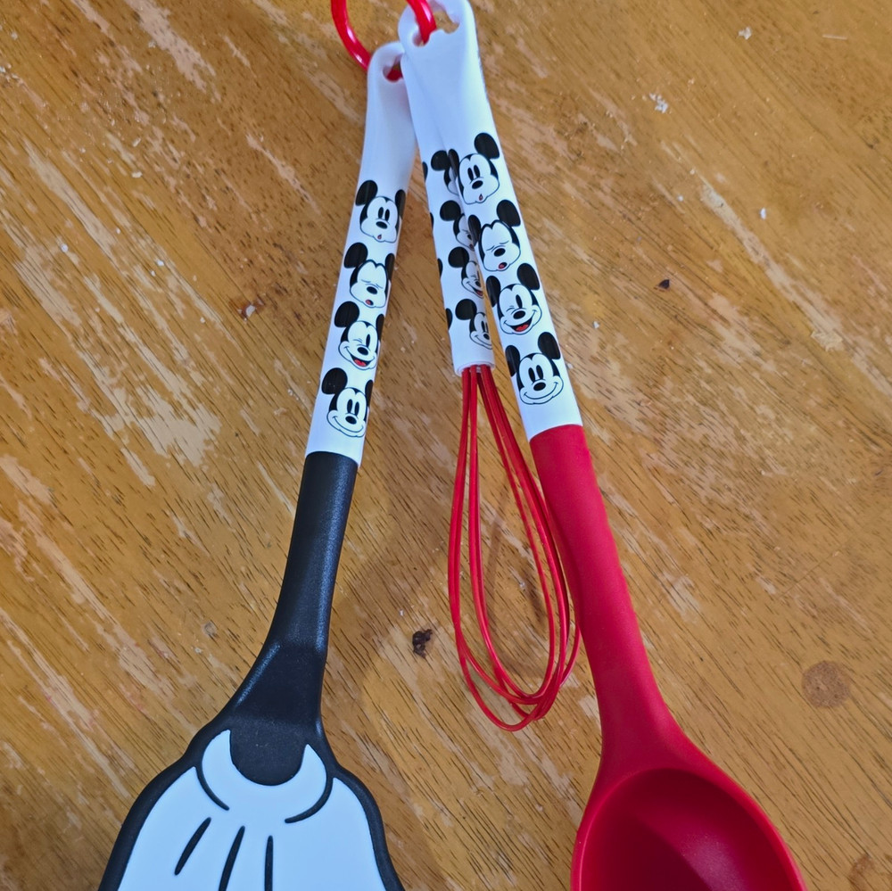 Disney Mickey Mouse 2pc Spoon & Spatula Set Black/Red/White Plastic Loop