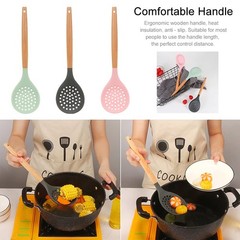 Slotted Spoons Nonstick Skimmer Heat Resistant Frying Strainer Black Unit