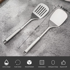 Silver Spatula Set, 13.5-inch Stainless Steel Solid & Slotted Spatula Turner, He