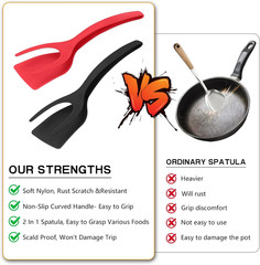 Egg Flipper Spatula Tongs 2 PCS Spatula for Non Stick Frying Pan 2 in 1 Grip & F