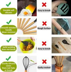 12-Pcs Kitchen Silicone Utensils Set with Heat Resist Wooden Handle Black
