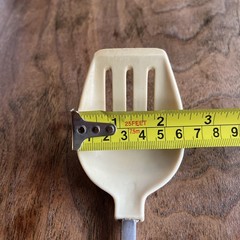 Vintage Unbranded Almond Cream Nylon Slotted Spoon Wood Riveted Handle 12”