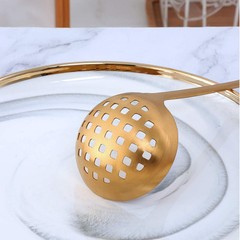 2 Pieces Gold Metal Soup Ladle Colander Set, Long Handle Stainless Steel Kitc…