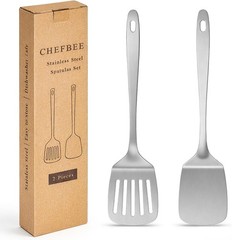 2PCS Metal Spatula Set – Stainless Steel Spatula Solid & Slotted Turner