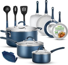 NutriChef NCCW14SBLU 14-Piece Nonstick Cookware Set (Open Box)