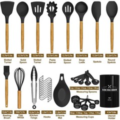 Umite Chef Kitchen Cooking Utensils Set, 33 pcs Non-Stick Silicone xl, Black
