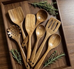 10-Piece Teak Wood Cooking Utensils Set- Non-stick, Lightweight & Heat-Resistant