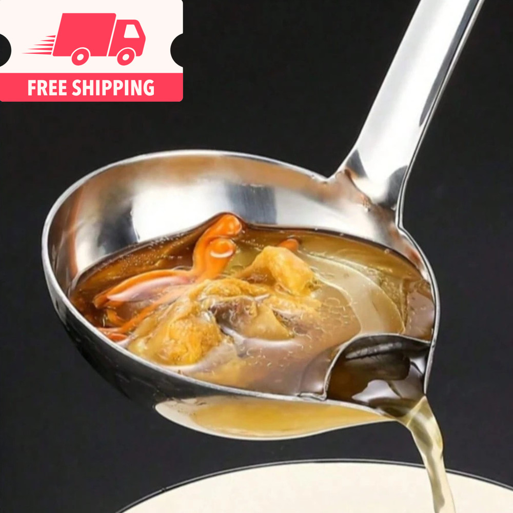 Stainless Steel Colander Soup Spoon Gravy Filter Oil Fat Separator Kitchen Ladle