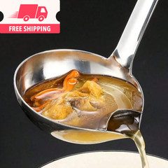 Stainless Steel Colander Soup Spoon Gravy Filter Oil Fat Separator Kitchen Ladle