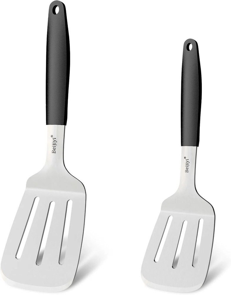 Beijiyi 2-Piece Stainless Steel Spatula Set, 13.3″ & 11.3″ Slotted Turner, Heavy