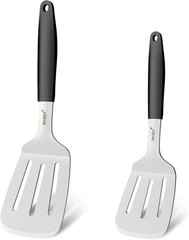 Beijiyi 2-Piece Stainless Steel Spatula Set, 13.3″ & 11.3″ Slotted Turner, Heavy