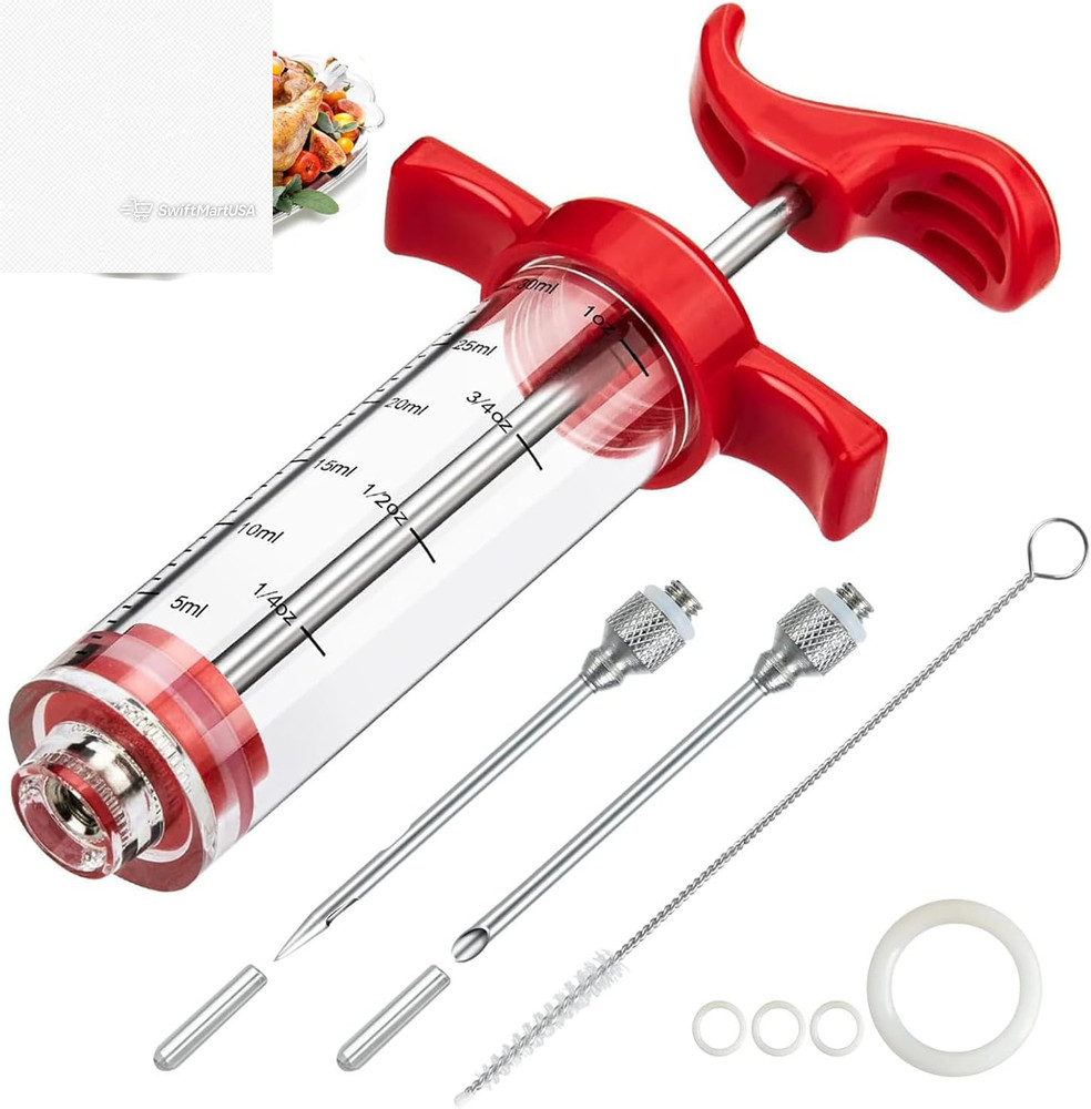 Meat Injector Syringe 1-oz Plastic Marinade Turkey Kit 2 Needles BBQ Grill QPMR