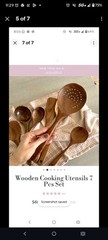 Non-Stick Wooden Kitchen Utensil Set 7 Natural Teak Tools for Cooking