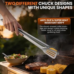 16-Inch Grill Tongs – Extra Long BBQ Tongs with Wood Handles – Heavy Duty Heat R
