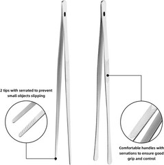 2 Pcs Kitchen Tweezer 12″ Straight & Round Tip Set Long Food Tongs Chef DIY Tool