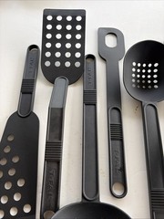 Lot of 6 T-Fal Black Plastic Utensils For Teflon Coated Pans Spoons Scrapers