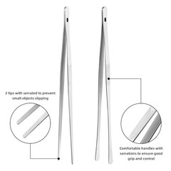 2 Pcs Kitchen Tweezer 12″ Straight & Round Tip Set Long Food Tongs Chef DIY Tool