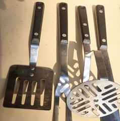 7 Vintage Flint Forge Stainless Steel Cooking Utensils Black Handles Ekco USA