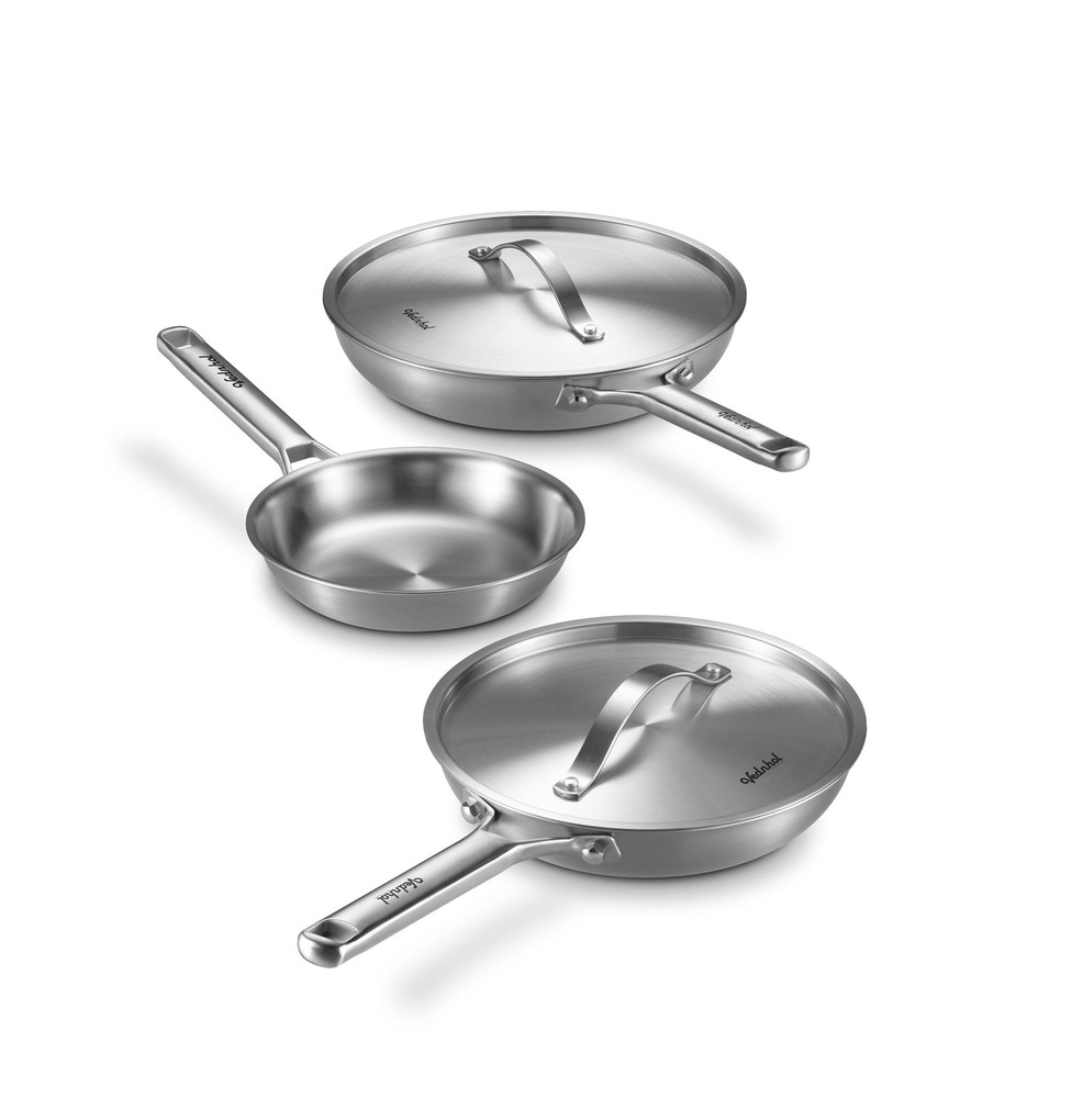 Stainless Steel Frying Pan Set with Lids 8+10+12 Inch,Tri-Ply Stainless Steel…