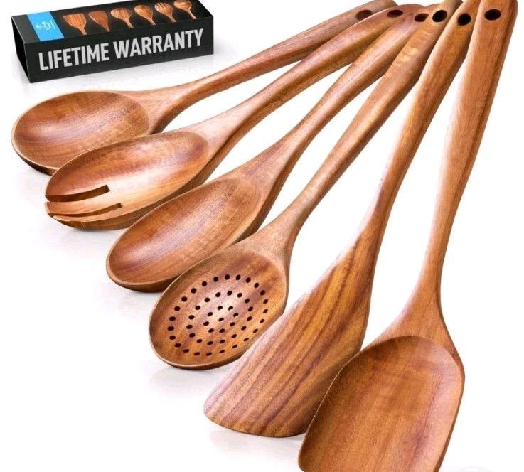 Zulay Kitchen 6-Piece Wooden Spoons for Cooking – 6-piece set, Teak Brown