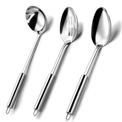 3 PCS Serving Utensils Set Silver Stainless Steel Spoon Ladle Buffet Parties