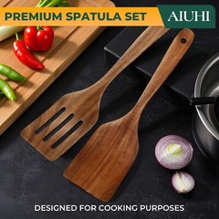 TEAK WOOD SPATULA FOR COOKING DURABLE FLAT TURNER AND SLOTTED SPATULA FOR NONSTI