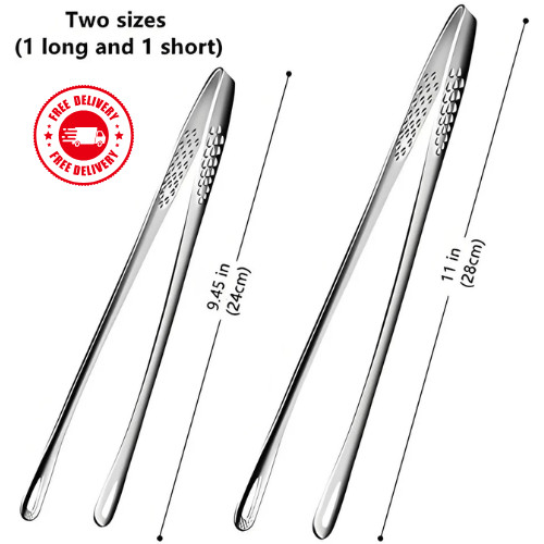 2× Stainless Steel Grill Tongs Cooking BBQ Steak Clamp Pastry Kitchen Tweezers