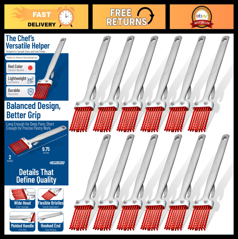Silicone Basting Brush with Hook, 2″ Red – Set of 12 Kitchen Cooking Tools