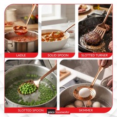 Amco 5-Piece Stainless Steel Cooking Utensil Set, Copper