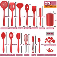 Silicone Kitchen Utensils Set, 23 Pcs Red Cooking Utensils Tools with Holder fo