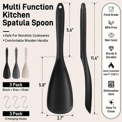 3 PACK Silicone Cooking Spatula & Spoon for Nonstick Cookware, BPA-Free |