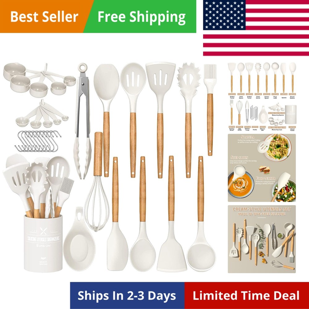 Kitchen Cooking Utensils Set, 33 pcs Non-stick Silicone Cooking Kitchen Utens…