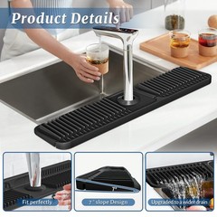 24 inch Faucet Mat for Kitchen Sink Splash Guard, 7° Slope Silicone Sink Wate…