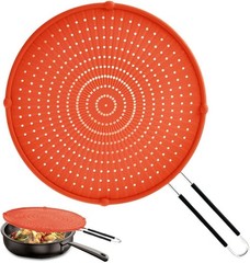 Splatter Screen for Frying Pan, Grease Guard, Heat-Resistant Red