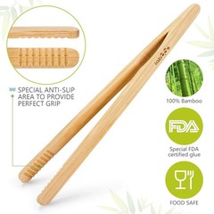 2-Pack Classic 8.7” Bamboo Toast Tongs – Natural Wooden Tongs for Toaster,Tongs