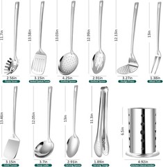 Kitchen Utensils Set, 11pcs Stainless Steel Cooking Utensils Set with Holder …