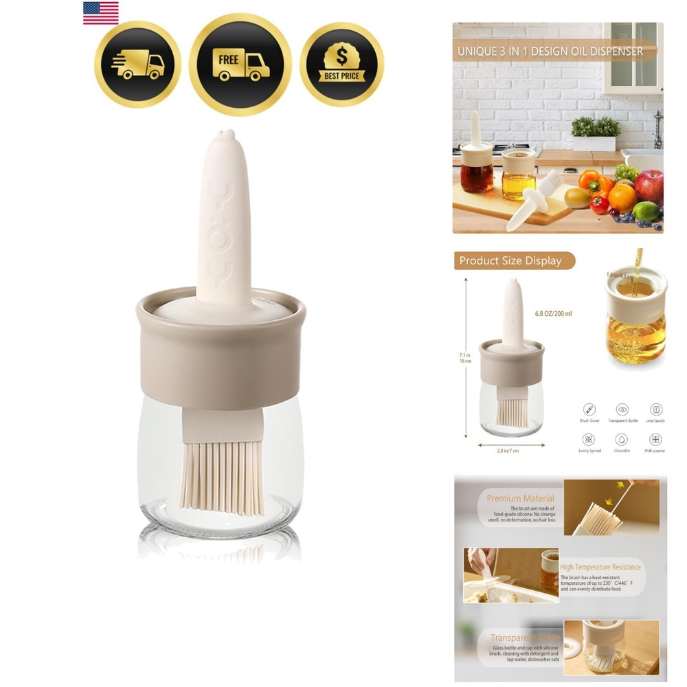 Sauce and Oil Bottle with Silicone Brush for Cooking BBQ Kitchen – 6.8oz