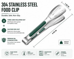 2 Set Food Clip Safe Premium Stainless Steel 304 Non Slip 6.90 Inch.USA Seller