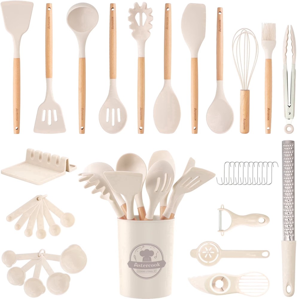 Silicone Cooking Utensils Set, 38 PCS Kitchen Utensils Set for 446°F H