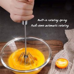 3x Stainless Steel Egg Whisk,Hand Push Rotary Whisk Blender,Versatile Easy Whisk