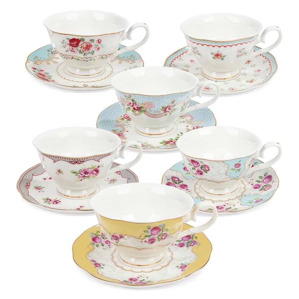 fanquare Colorful Floral Porcelain Coffee Cups with Saucers, British Tea Cups…