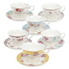 fanquare Colorful Floral Porcelain Coffee Cups with Saucers, British Tea Cups…