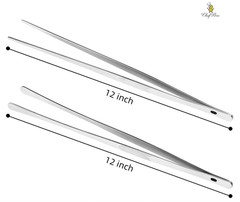 2 Pcs Kitchen Tweezer 12″ Straight & Round Tip Set Long Food Tongs Chef DIY Tool