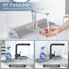 17.7 inch Faucet Mat for Kitchen Sink Splash Guard, 7° Slope Silicone Sink Wa…