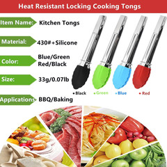 Mini Kitchen Tongs with Silicone Tips, 3-Piece Set, 7-Inch Non-Stick Tongs with