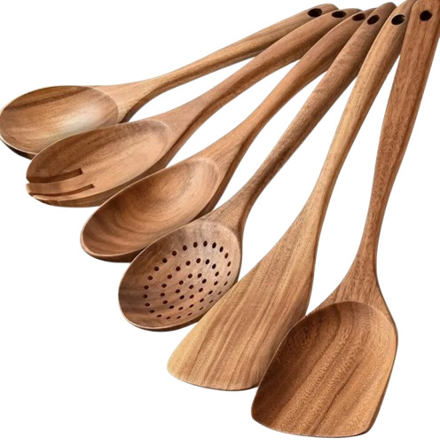 6 PC Teak Wood Wooden Spoons for Cooking Tools Kitchen Utensils Spatula Set