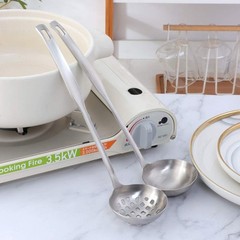2 Pcs Soup Ladle Colander Metallic Frosting Flatware Cookware Serving Long Handl