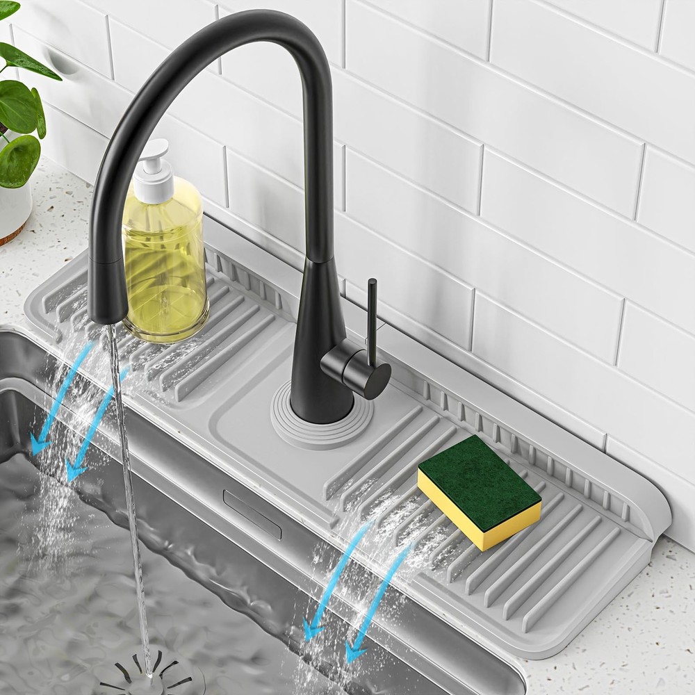 17.7 inch Faucet Mat for Kitchen Sink Splash Guard, 7° Slope Silicone Sink Wa…