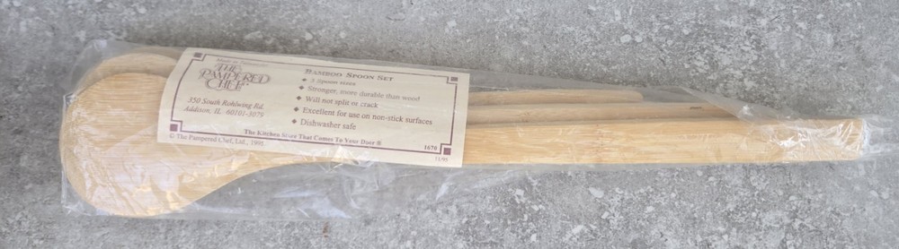 Retired NEW OLD STOCK Set Pampered Chef DISHWASHER SAFE Bamboo Spoons FREEUSHIP